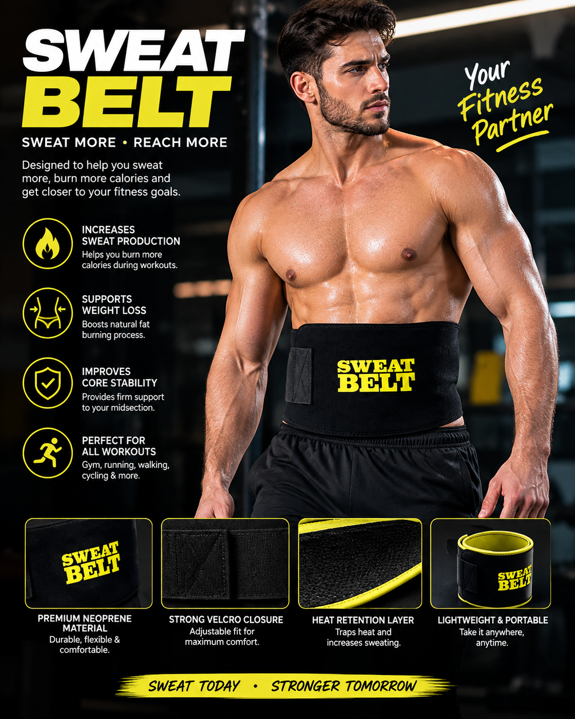 Sweat Belt – Waist Trimmer & Workout Support Belt